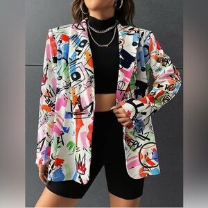 SHEIN Multicolor Graphic Print Blazer